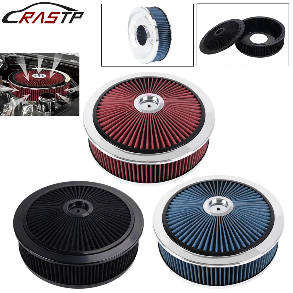 RASTP-14' X 4' Washable Round Super Flow Thru Air Cleaner Filter For 5-1/8 Carb Neck OFI177