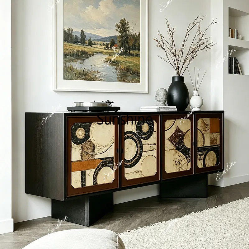 Medieval entrance cabinet Italian minimalist solid wood dining side cabinet living room locker