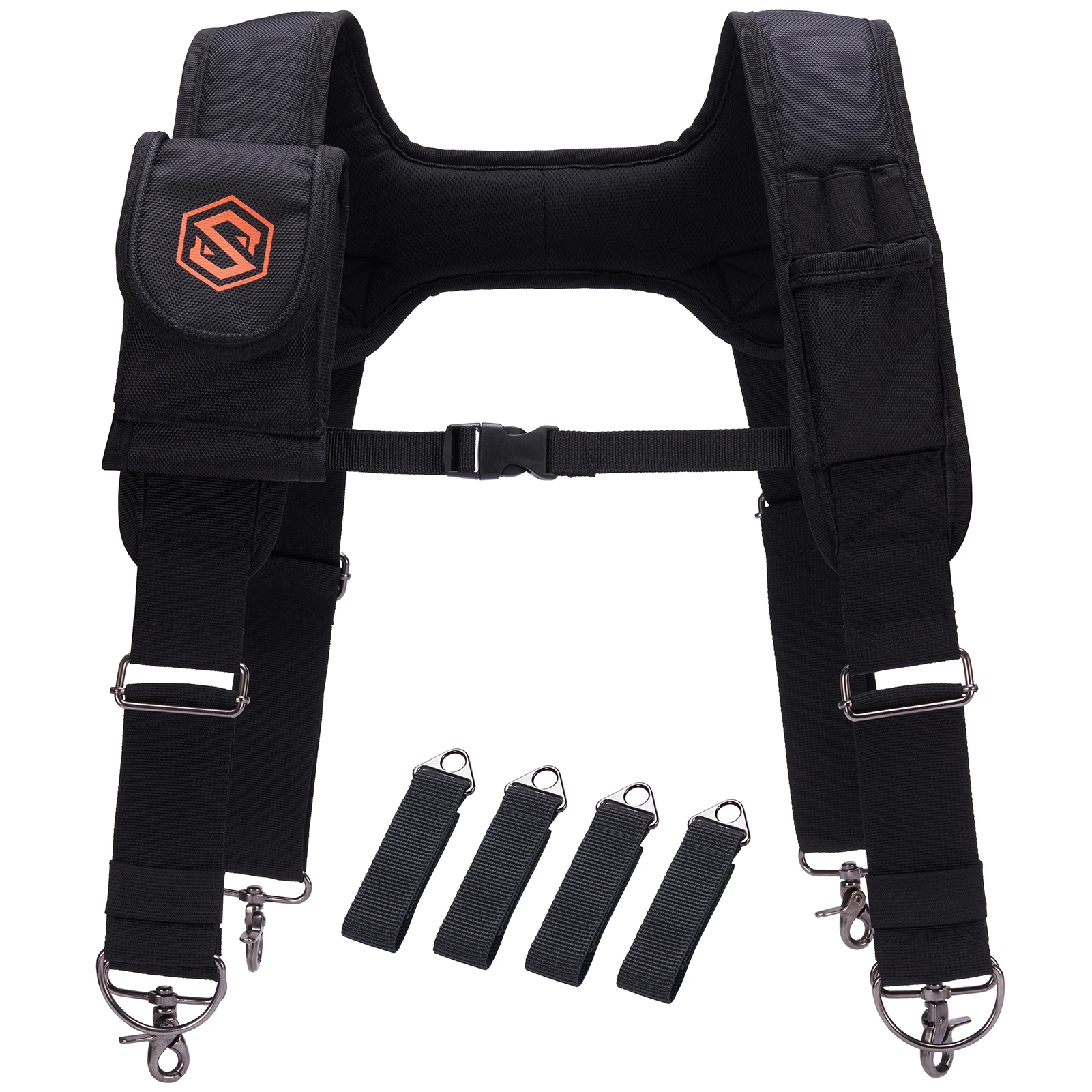 

SAVAWADE Tool Belt Suspenders Heavy Duty 4 Point Padded Adjustable Shoulder Strap with Detachable Phone Pouch