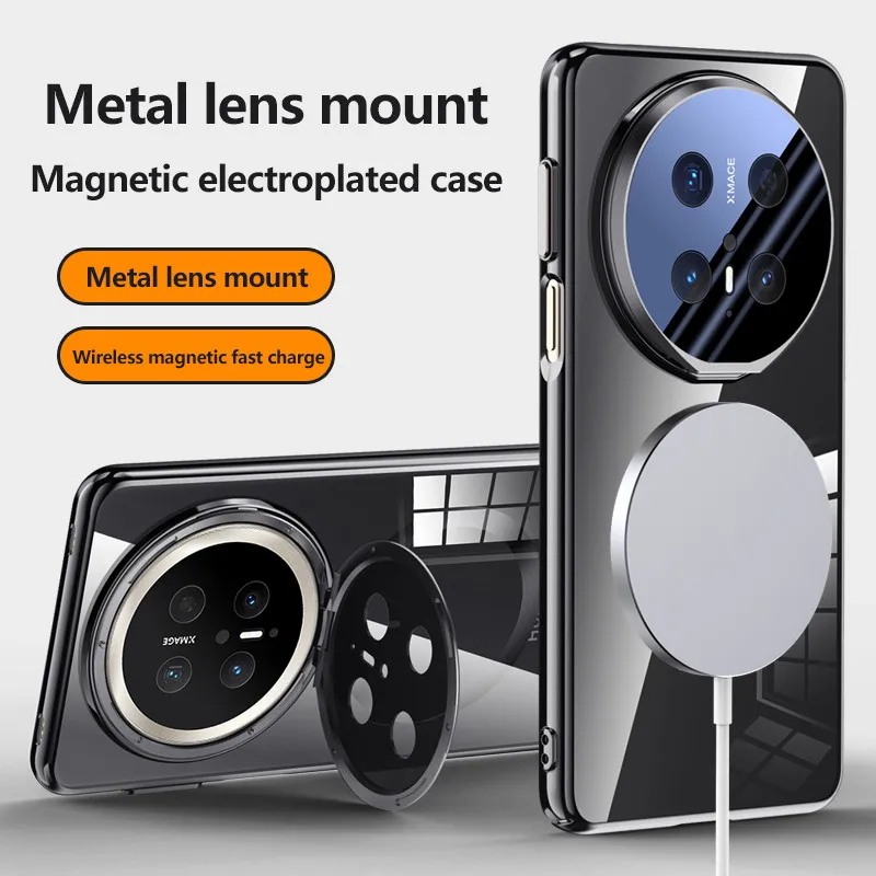 Transprent Magnetic Metal Lens Holder Protective Case For Huawei Mate 70 70Pro Magsafe Charge Shockproof Cover