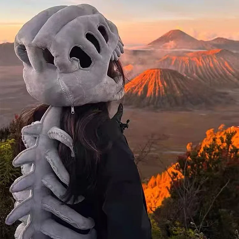 Dinosaurier Skelett Kopfbedeckung Outfit Plüschtier Skelett Kinder Erwachsene Kostüm Requisiten Halloween Kostüm Kind Erwachsene Cooles Geschenk