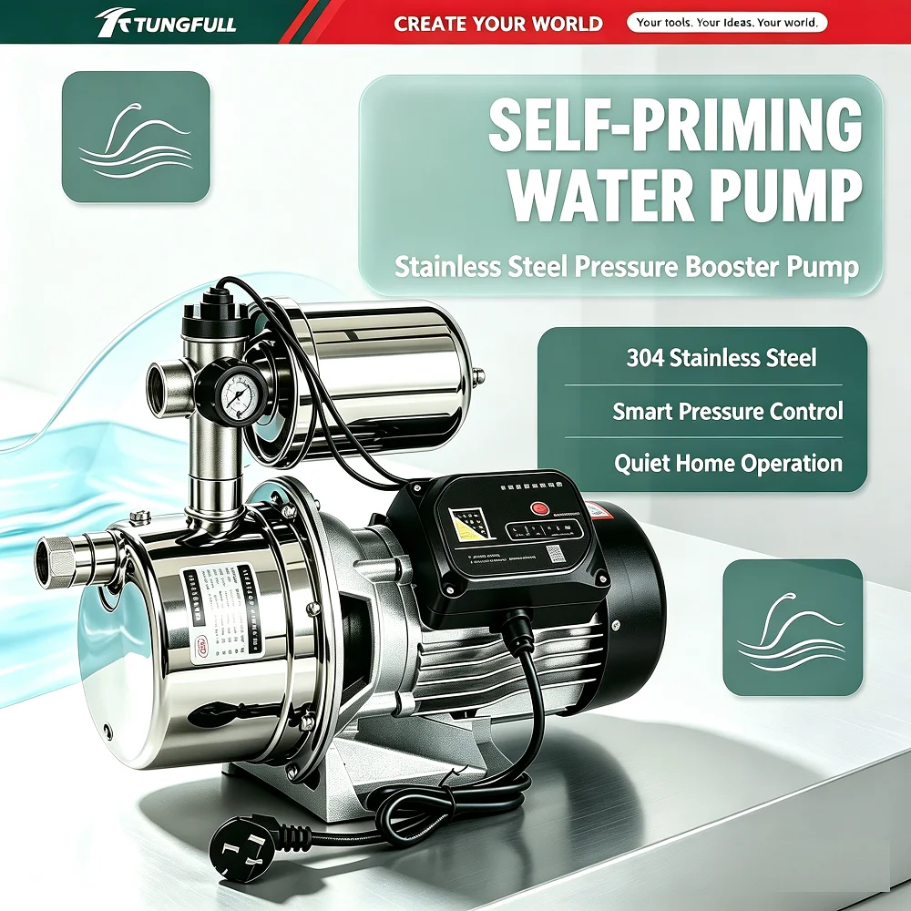 TUNGFULL Household Stainless Steel Self-Priming Jet Water Pump Automatic Pressure Booster Pump For Well Tap Water Supply