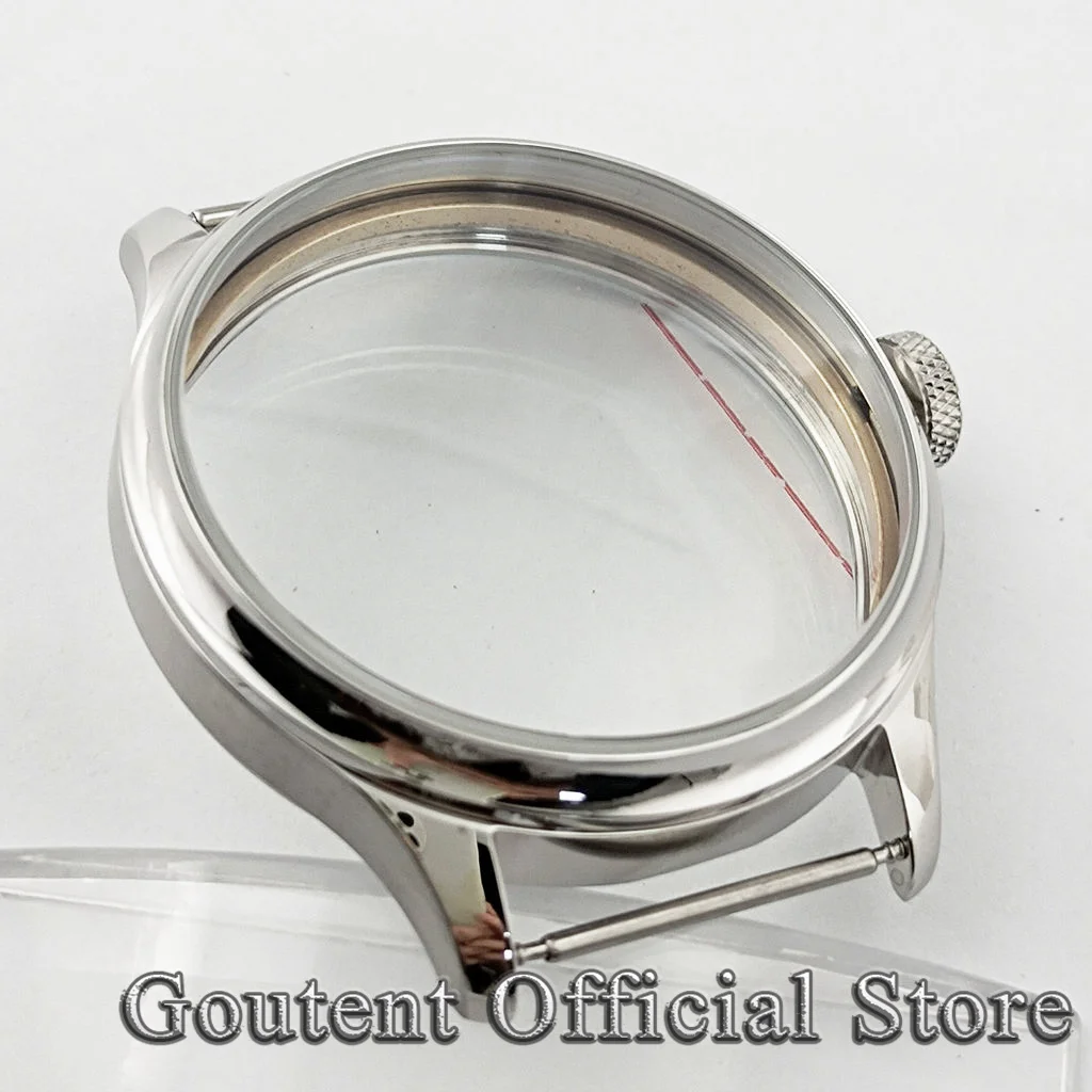 Goutent 44mm Silver Steel Watch Case Fit ETA 6497/6498 Seagull ST3600/3620 Movement Watch Accessories