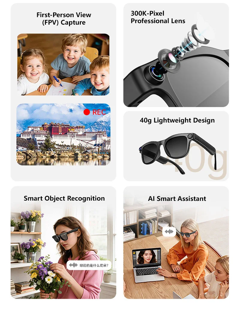 Lenovo Smart-Brille 800W 4K Kamera Musik-Sonnenbrille Kopfhörer Kabelloses Bluetooth-Headset Sprachübersetzungs-Sonnenbrille – Detail 3
