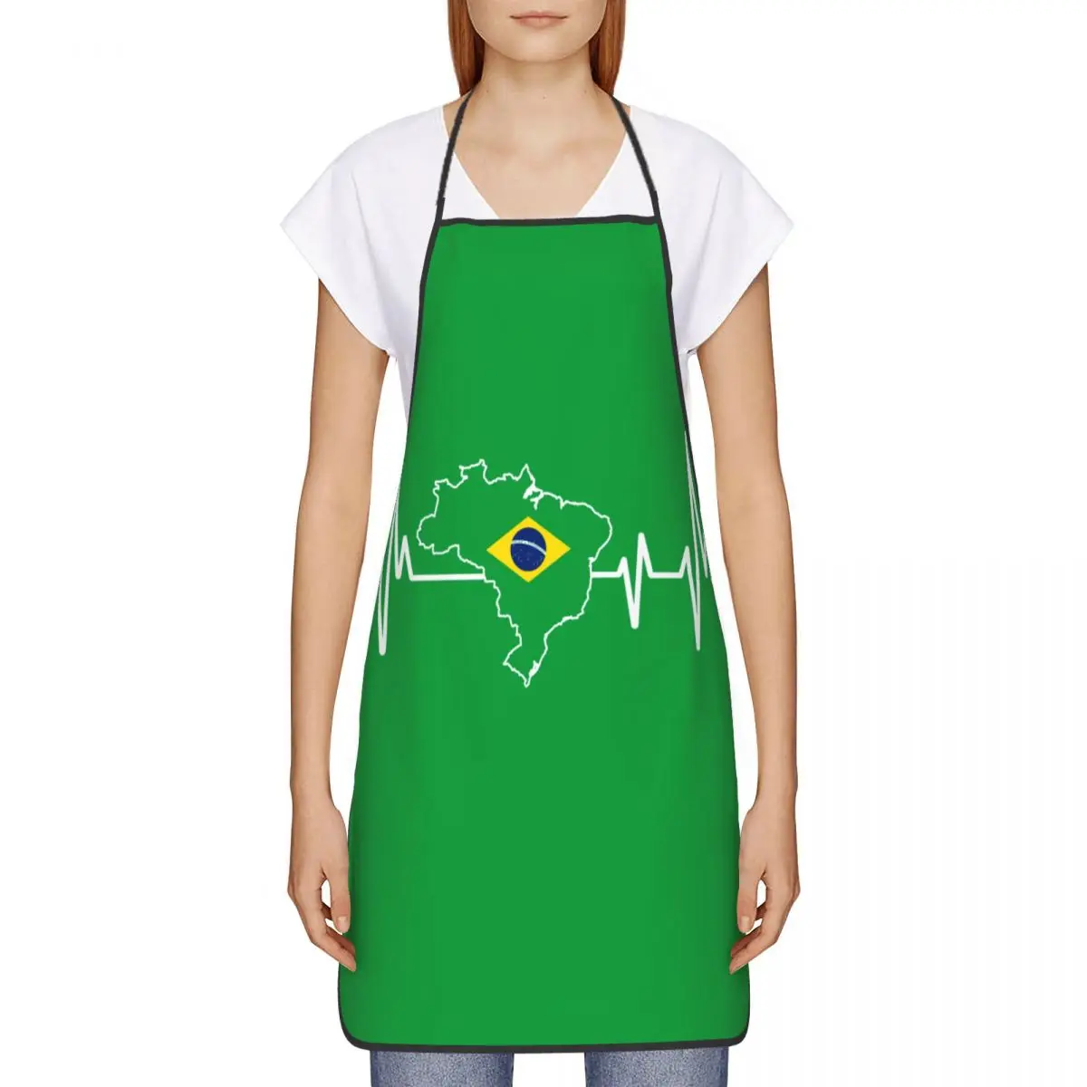 Heartbeat Design Brazilian Flag Brazil Bib Aprons Kitchen Chef Brazilian Proud Tablier Cuisine for Cooking Baking Gardening