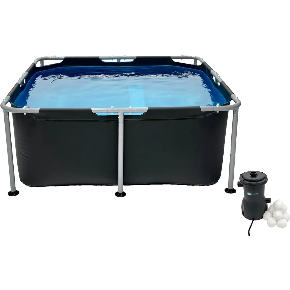 

5 'x 24 "square metal frame above ground water tank with 530 gallon filtration pump, easy to assemble and disassemble