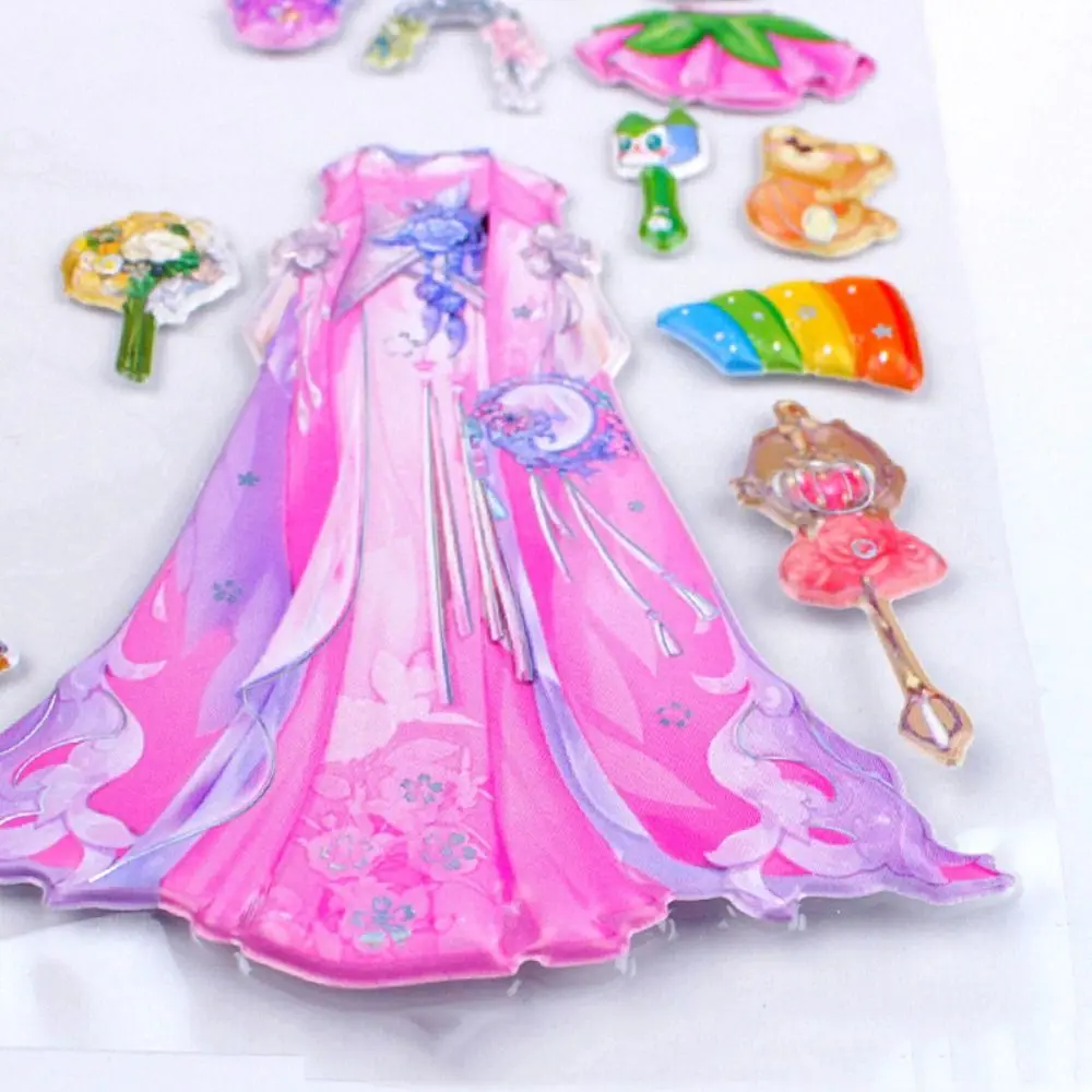 Double Layer Princess Changing Sticker Puffy Lace Skirt Handmade Princess Dress Up Stickers Reusable 3D