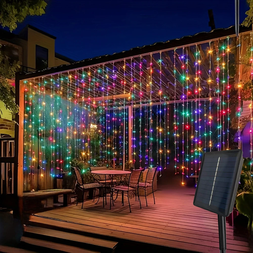 

Leds Solar Curtain String Light Outdoor Waterfall Garland Fairy Lights Garden Halloween Christmas Decoration Holiday Lighting