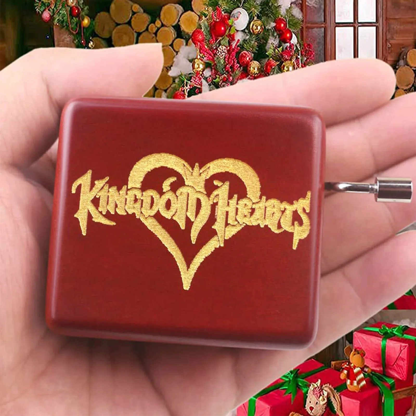 SOFTALK Kingdom heart Wine Red Hand operated Solid Wood Music Box Birthday, Christmas, Valentine's Day Gift