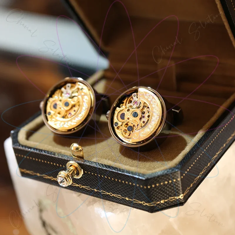 Permanent Winding Tourbillon Movement High-end French Cufflinks Men's Light Luxury Cuffs Custom Shirt Suit Sleeve Studs