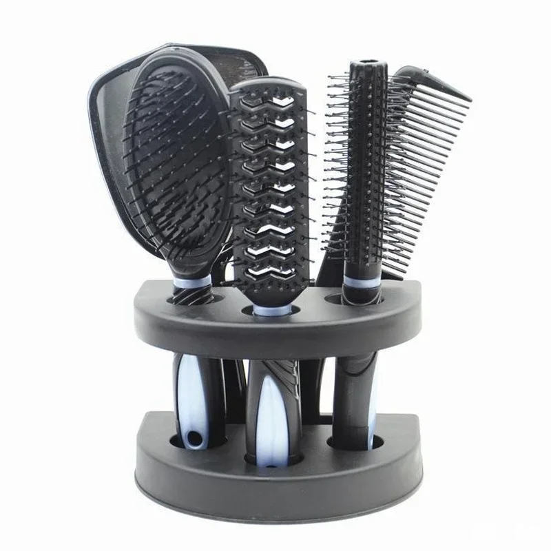 5 Pcs Salon Styling Set Women Travel Makeup Adults Hair Brush with Holder Home Portable Anti-Static Combs Mirror Tool