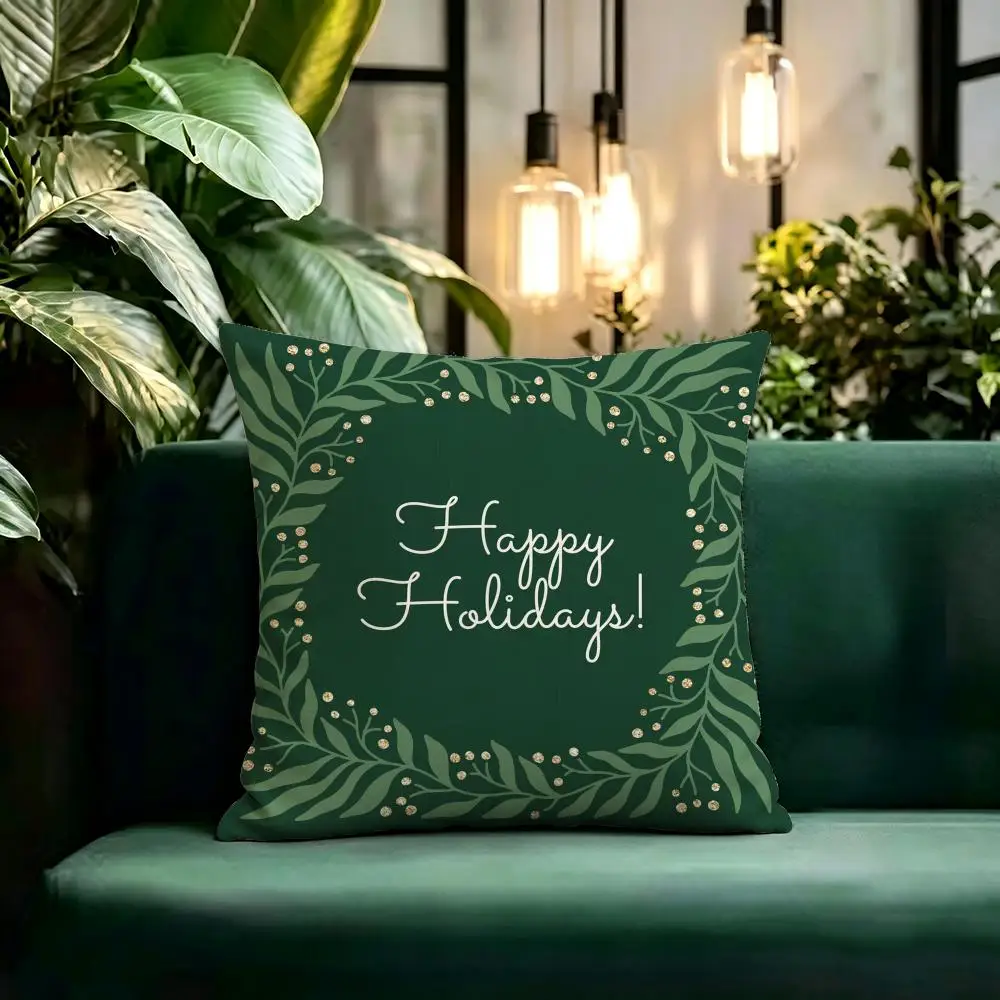 Trending Christmas themed elements Cushion Cover Linen Pillow Cover Invisible Zipper para Sofa Silla de Oficina