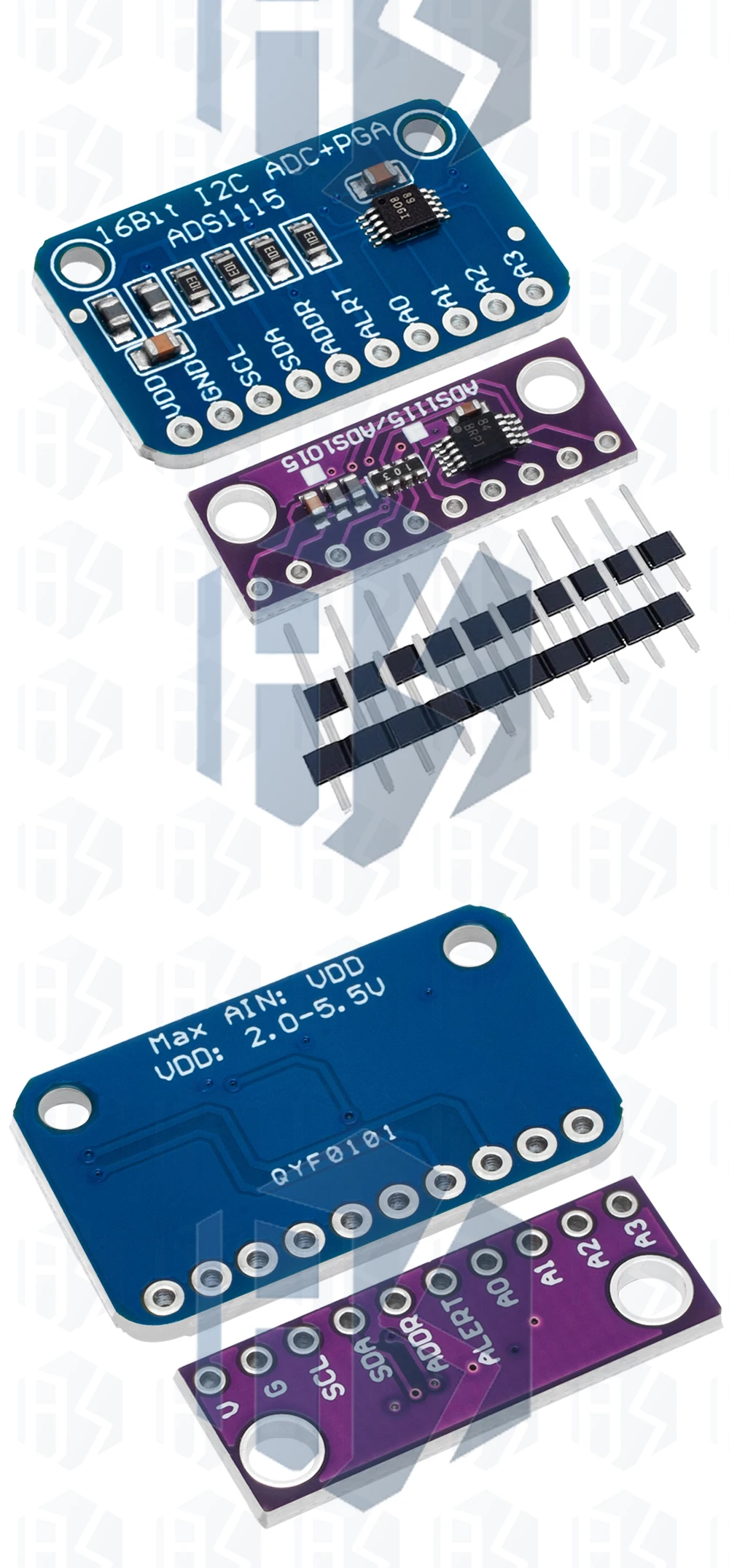 1PCS~10PCS EGBO 12 Bit/16 Bit I2C ADS1115 ADS1015 Modul ADC 4-Kanal mit Pro-Gain-Verstärker für Arduino RPi Lila Blau – Detail 7