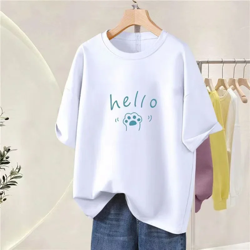 

Summer Anime Women's Cotton T-Shirt Kawaii Cat Graphic Short Sleeve Tee Casual Gothic Streetwear Unisex Oversized Unisex Tshirts