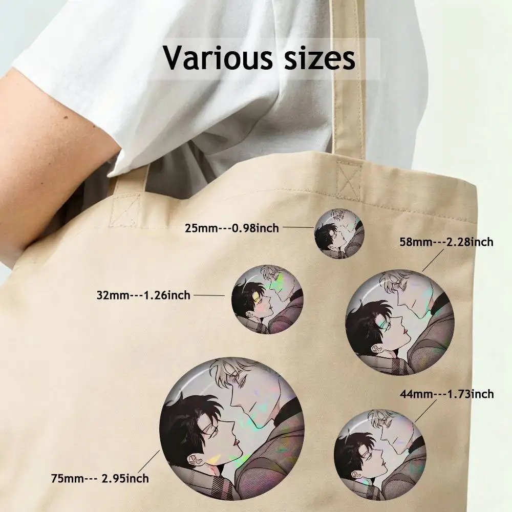 Korean BL Manhwa Roses Round Exquisite Laser Badge Brooches Creative Pins For Clothes Hat Backpack Gift Accessories