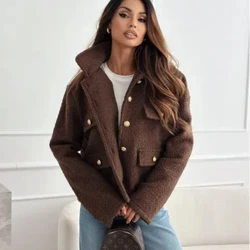 Autumn and Winter New Women's Fashionable Temperament Solid Color Loose Short Woolen Coat 175