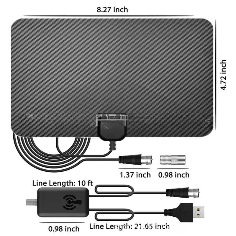 4K Carbon Fiber HD Digital TV Antenna with Amplifier DVB-T2 ISDBT Indoor Outdoor Reception for Satellite TV Systems