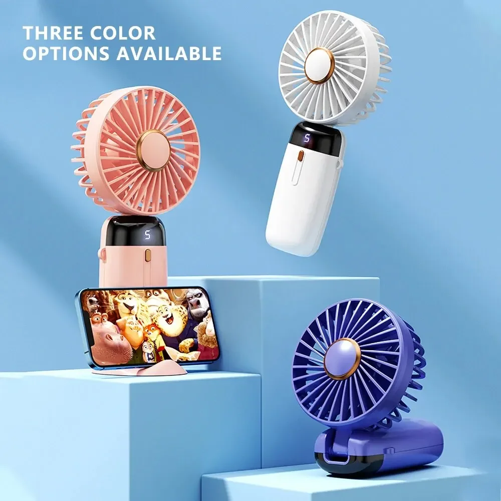Handheld Folding Fan Portable Carrying Mini USB Rechargeable Model Intelligent Digital Display Multifunctional Mute Small Fan