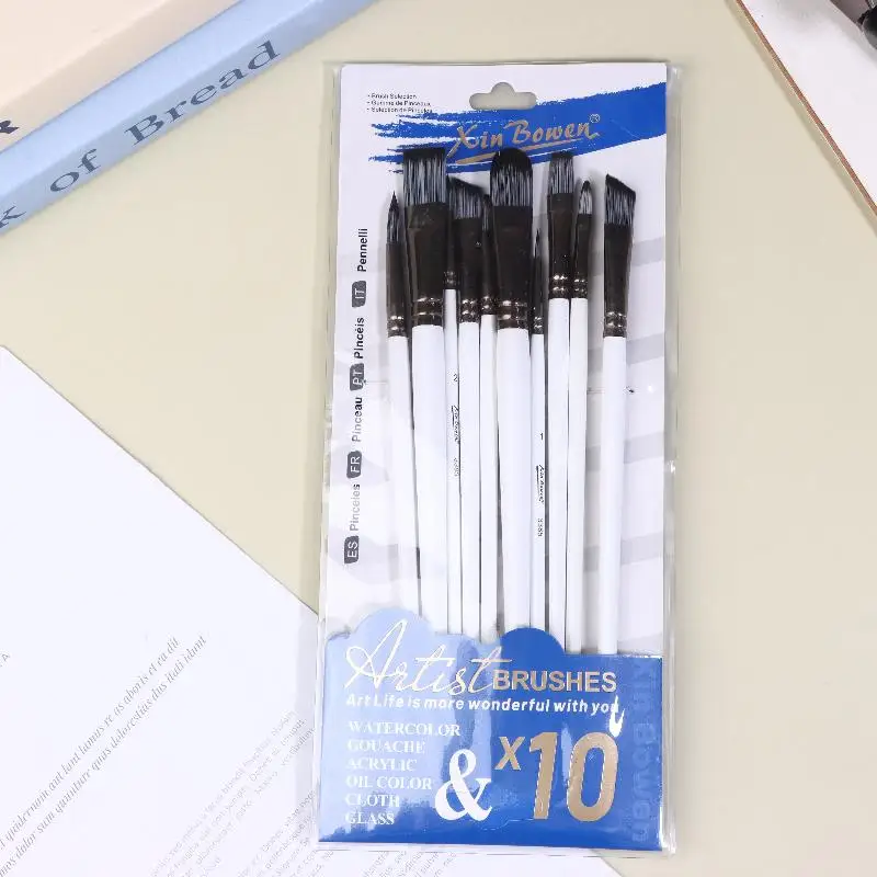 10Pcs Different Shape Paint Brushes Set For Art Acrylic Gouache Oil Watercolor Artist Canvas Synthetic Nylon Hair Paint Brush