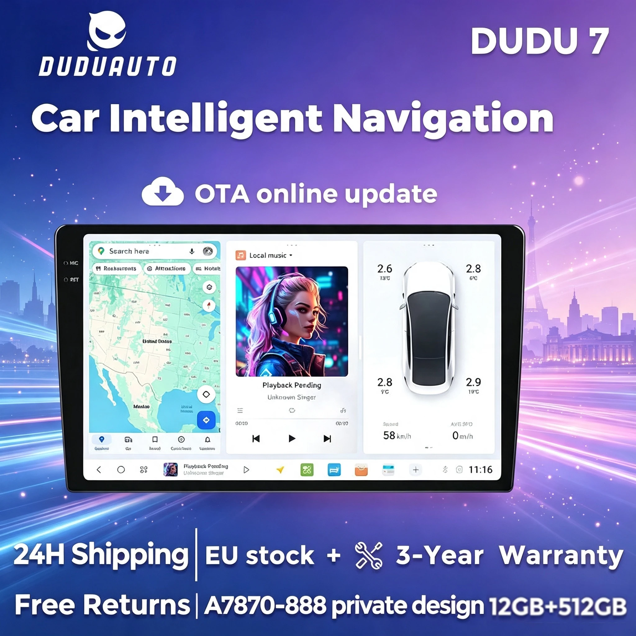 DUDUAUTO EU DUDU3 DUDU7 Autoradio universel Android 13 9/9.5/10.1/10.36 pouces pour Toyota Honda Kia Renault Peugeot Hyundai BMW Benz Audi Fiat Ford VW Skoda SEAT Nissan 4G GPS A7870 AKM7739 DSP Son TDA7808 Carplay sans fil Android Auto Systèmes intelligents