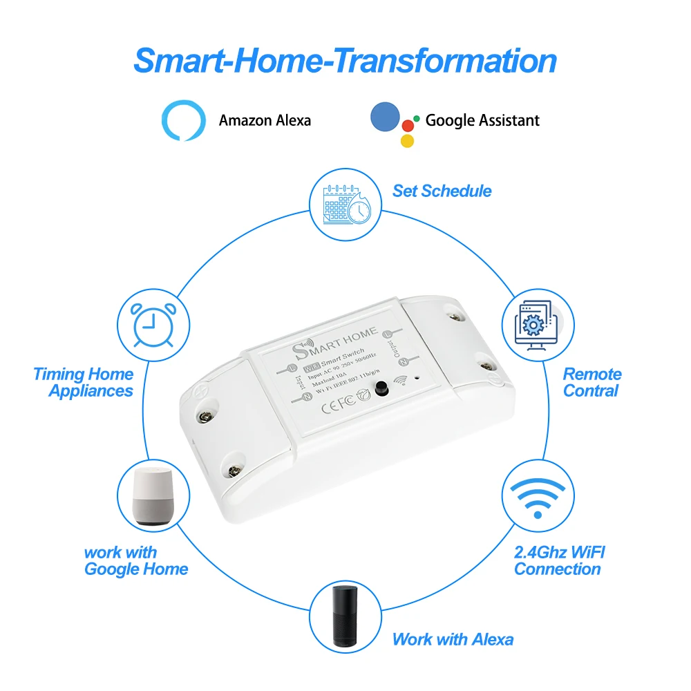 EARU Tuya EWeLink WiFi ZigBee 10A DIY Mini WiFi Smart Lichtschalter Modul Sprachsteuerung Drahtlose Fernbedienung für Alexa Google – Detail 6