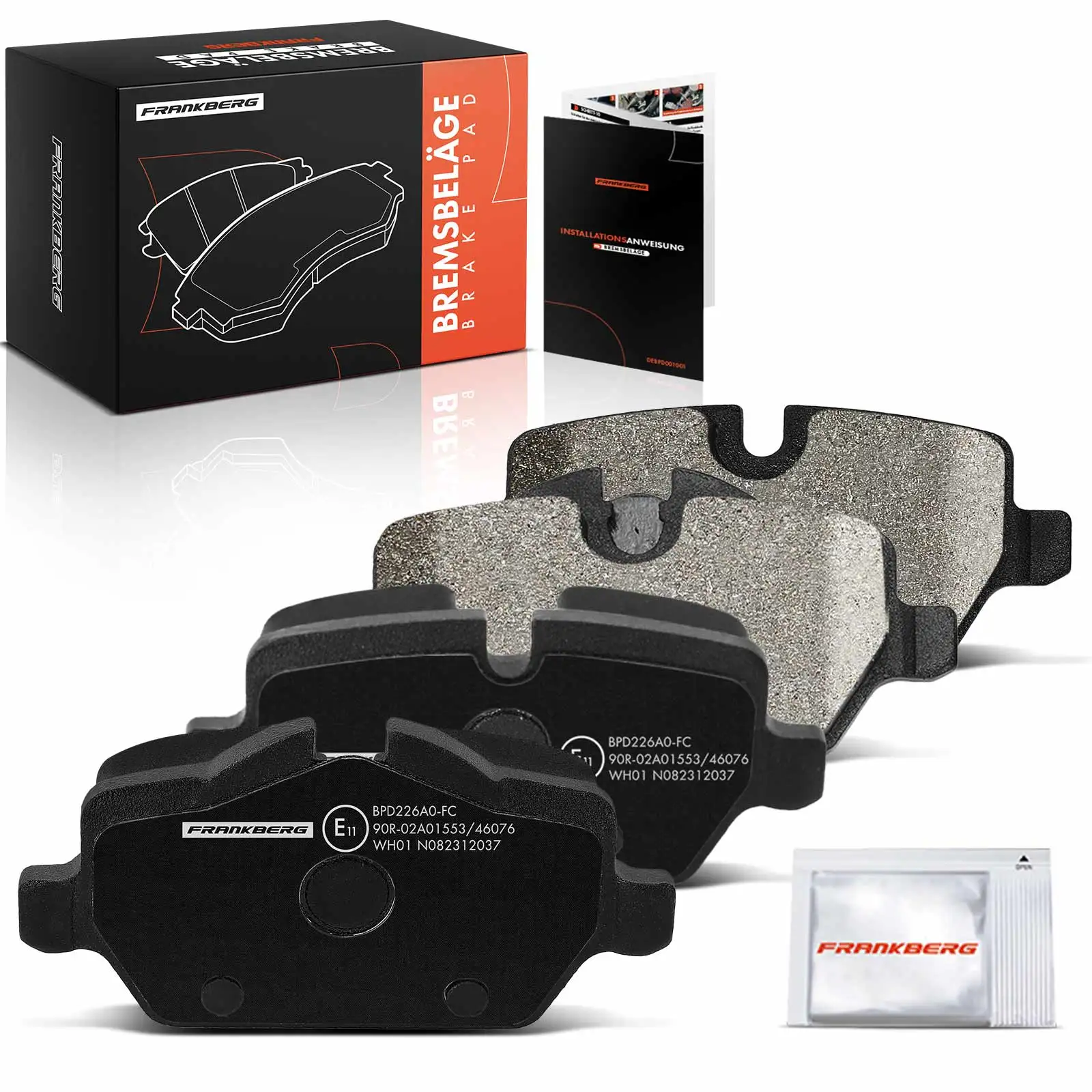 Frankberg 4x remblokken achter voor BMW 1 Serie E81 E87, 3 Serie Coupé E90 E92, MINI, Mini Countryman 2004–2016, 34216788183