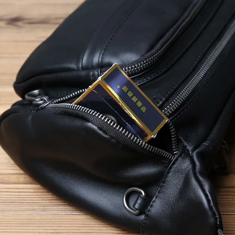 Nzpj Echt leder Herren Brusttasche, Top Layer Rindsleder Umhängetasche, lässige Herren tasche, Outdoor Sport Taillen tasche Tablet Hülle – Detail 12