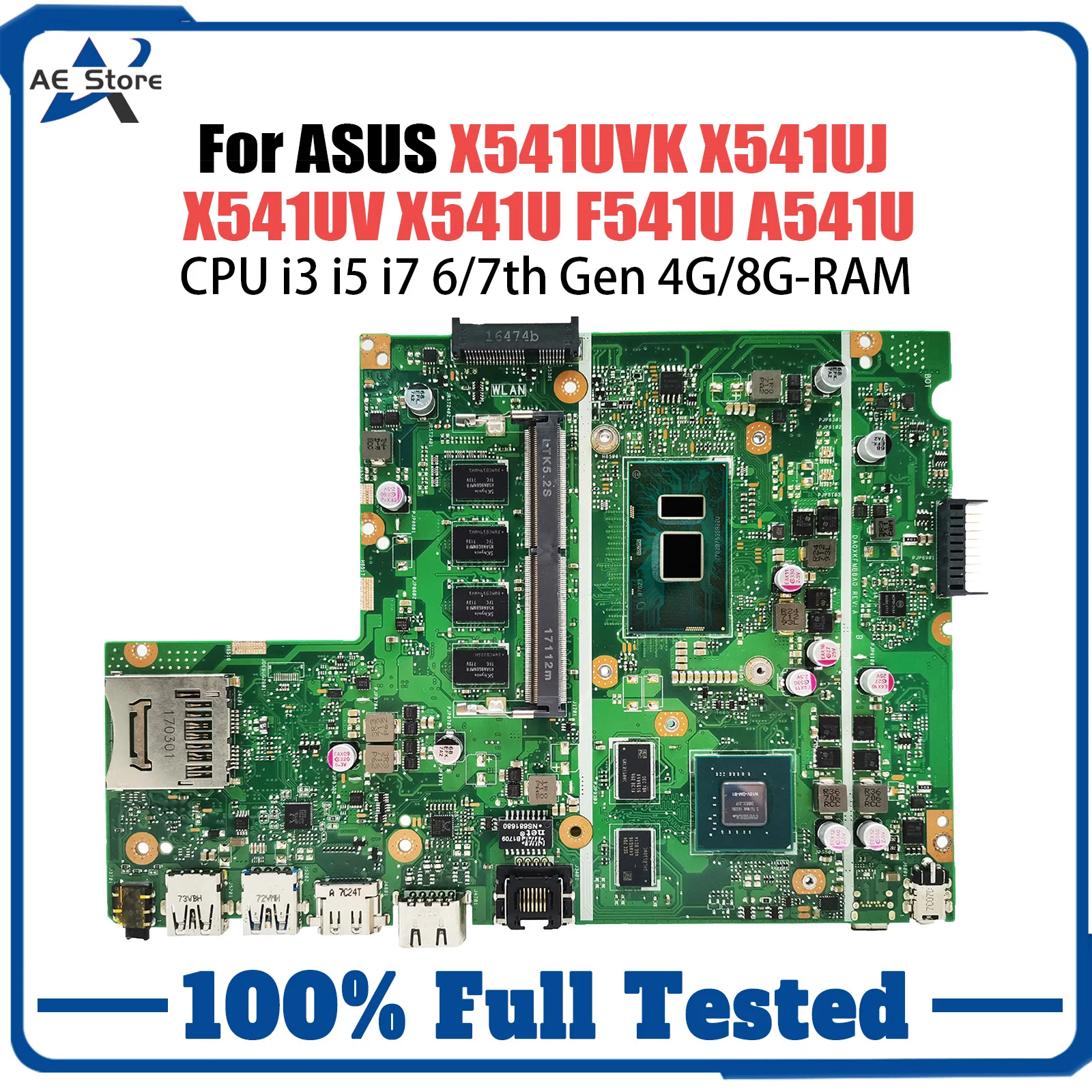 X541UVK Laptop Motherboard For ASUS X541UJ X541UV X541U F541U A541U Mainboard I3 I5 I7 CPU GT920M 0GB/4GB/8GB RAM