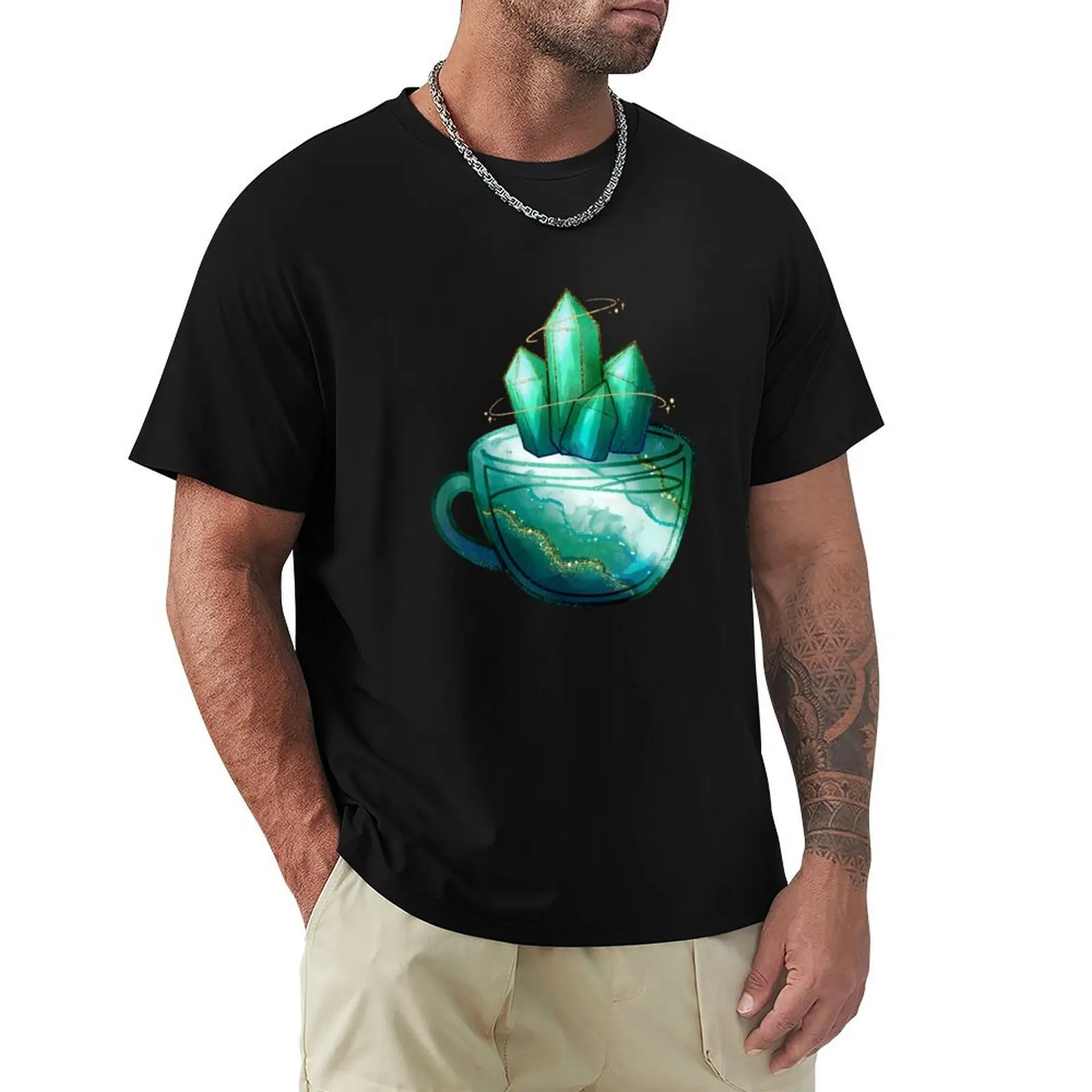 Watercolor Birthstone Teacup - May Emerald T-Shirt Work Short Sleeve Cotton Top