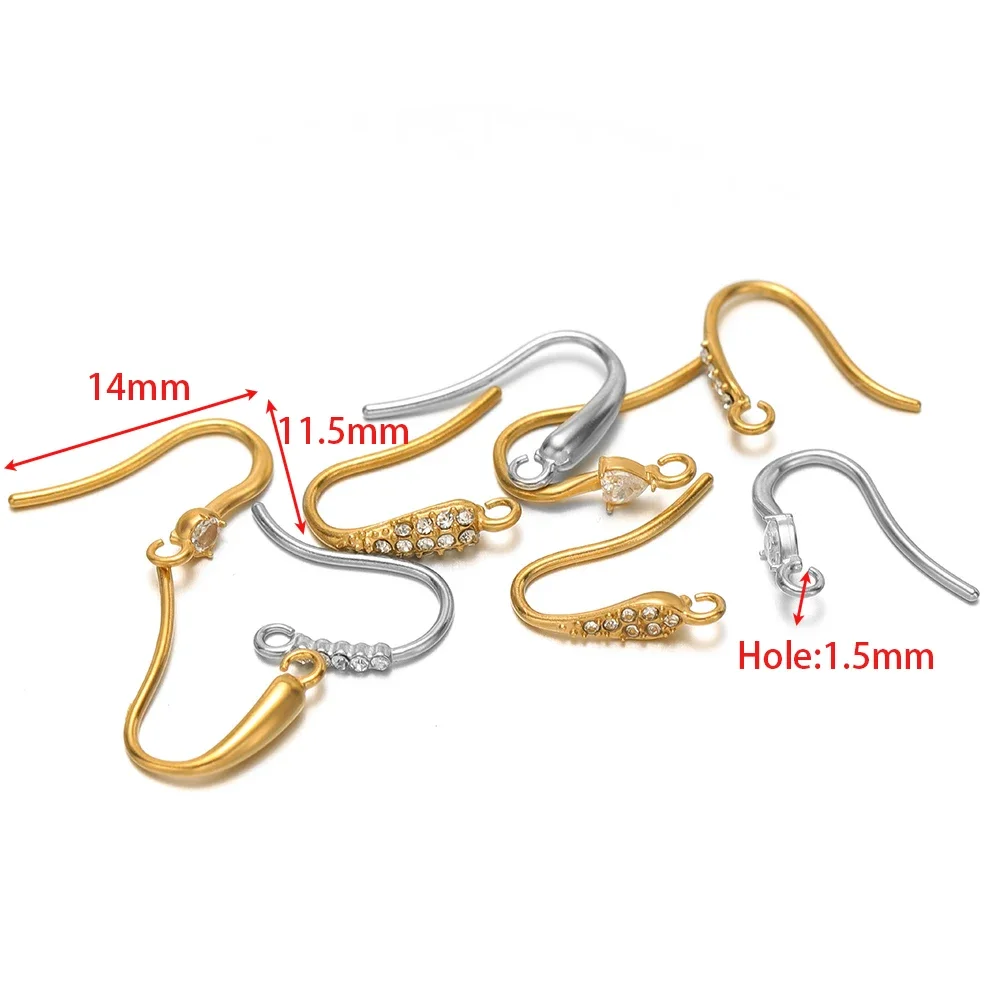 10pcs Stainless Steel Earrings Hooks Ear Wire with Diamonds Earring Connector for DIY Fashion Jewelry Making Earrings Findings