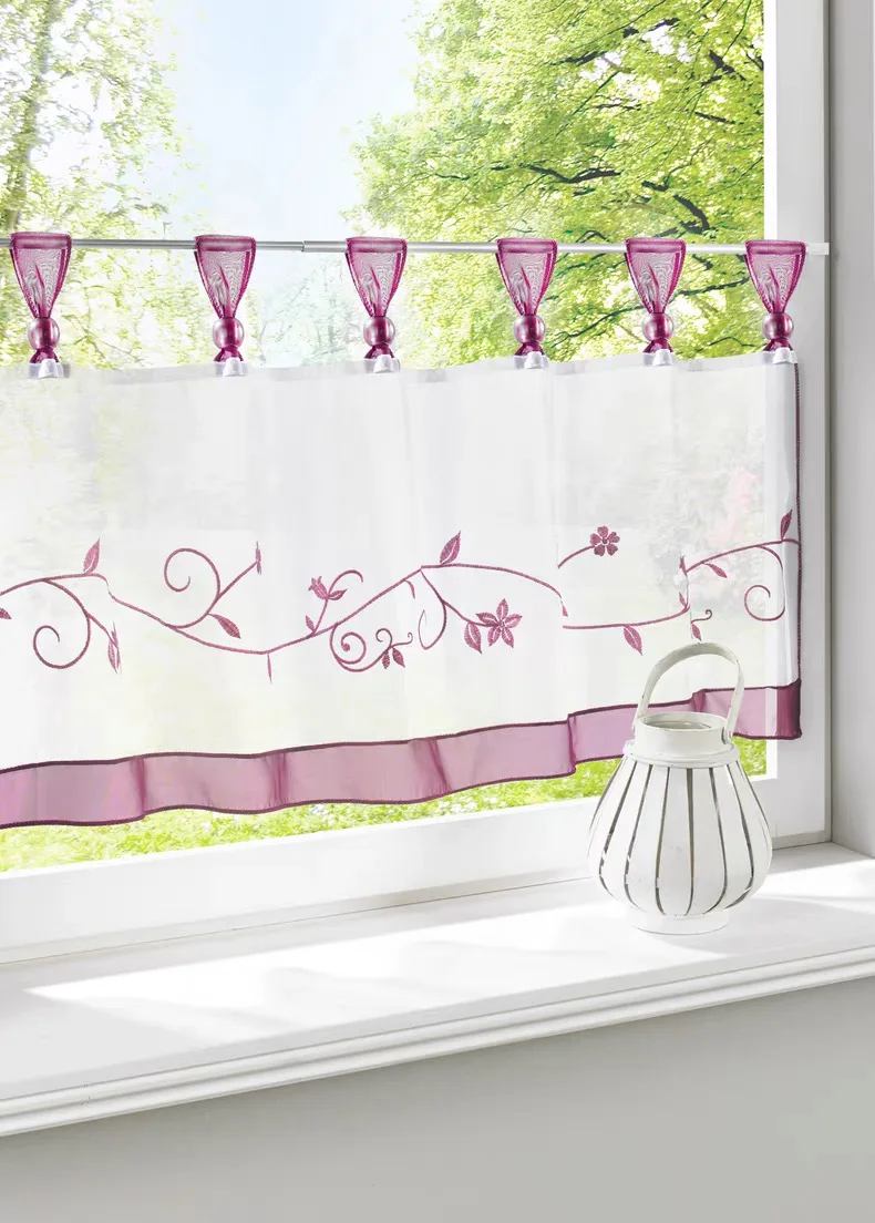 Rustic Exquisite Embroidery Small Flower Cutout Gauze Patchwork Coffee Curtain Semi-shade Short Kitchen Curtain Rod Pocket
