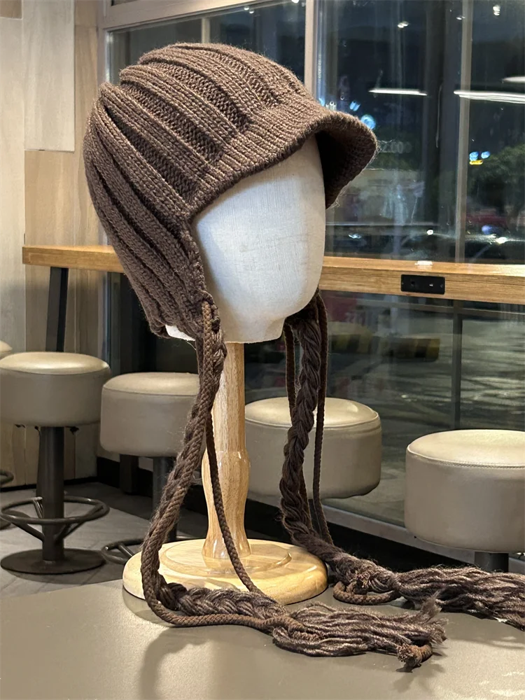 Hand-knitted Ear-protector Hat for Women's Autumn and Winter Warm All Kinds of Duck Tongue Hat for Children's Wool Hats