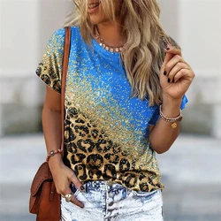 Women's T-Shirt Fashion 3D Leopard Print Short Sleeve Tees Casual O-Neck Loose T Shirt Funny Woman Tops Tshirt 2024 New Clothes