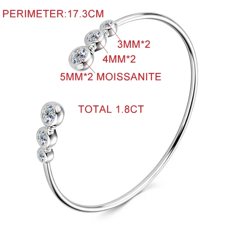 TFGLBU 1.8CTTW Pass Test D Color Moissanite Bracelet for Women Trendy 925 Sterling Silver Bubble Bangle Luxury Quality Jewelry