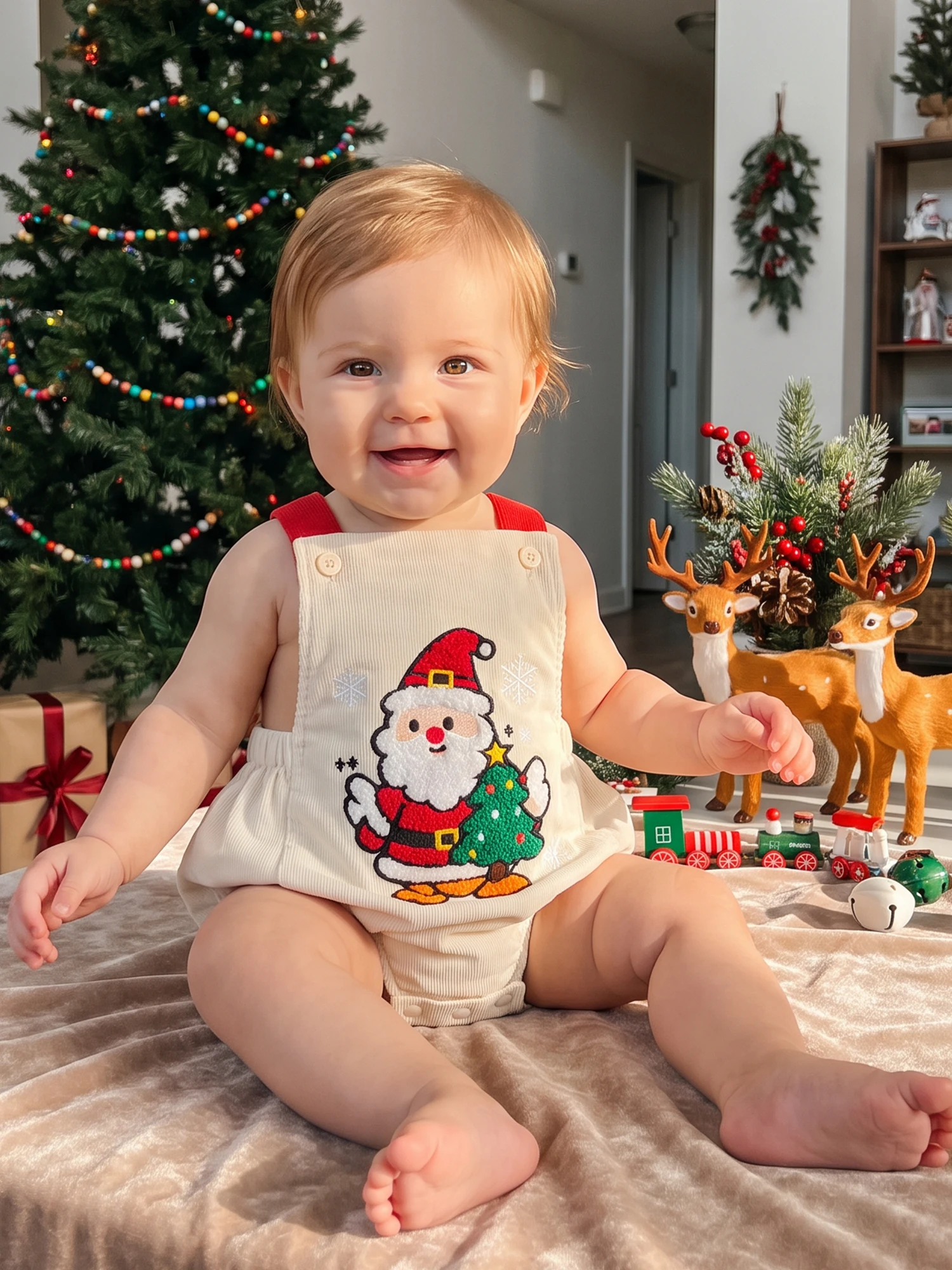 Embroidery Bodysuit Romper Sleeveless Santa Overalls Sleeveless Santa Girl Christmas Romper Embroidery Bodysuit