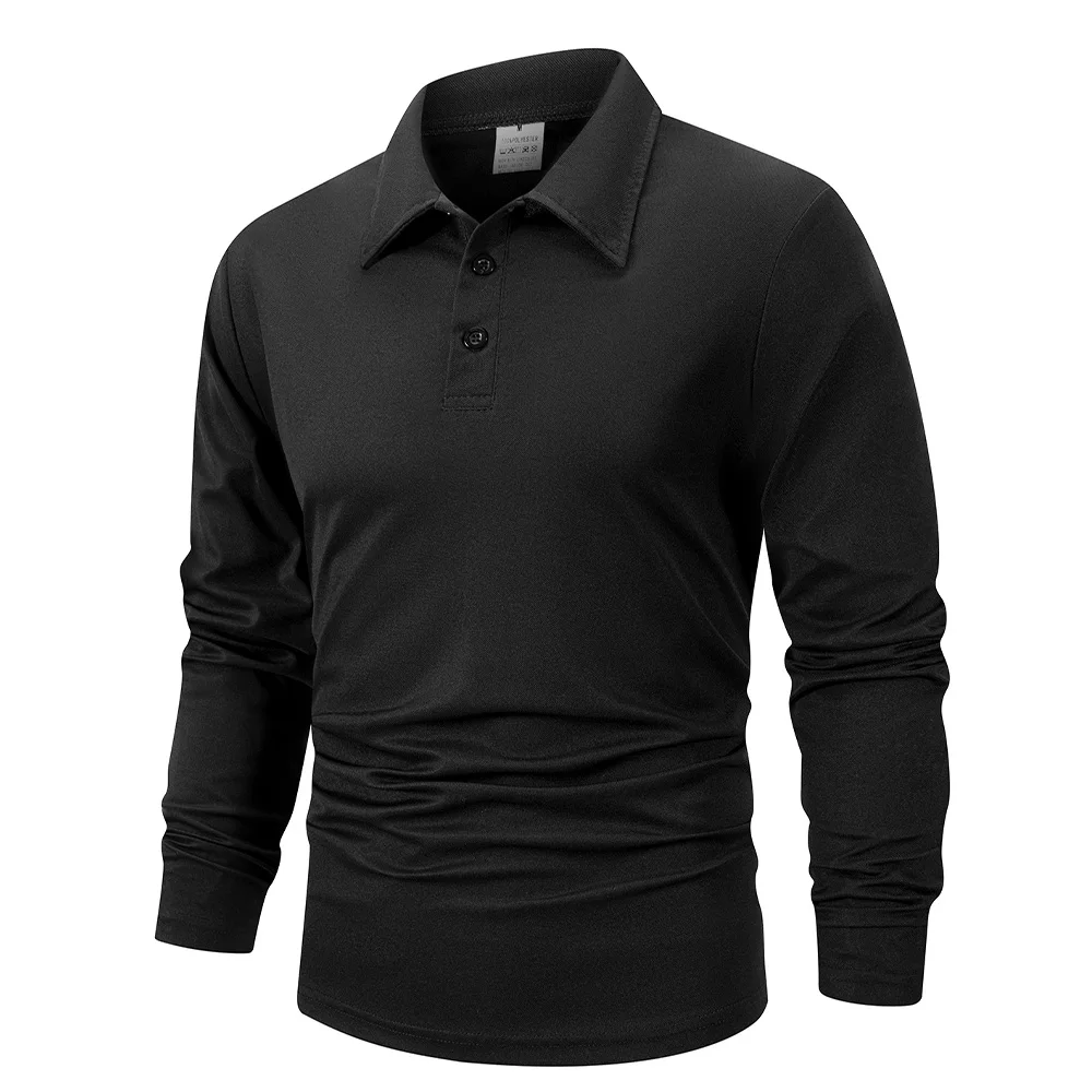 Spring Men's Business Casual Long Sleeved Polo Shirt Solid Color Fashionable Breathable Comfortable Social Business Polos Male image 3