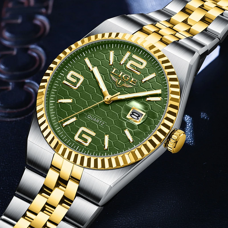 

LIGE New Creative Green Big Dial Watch Men Casual Sports Chronograph Wrist Watches For Men Waterproof Luminous Men Quartz Watch