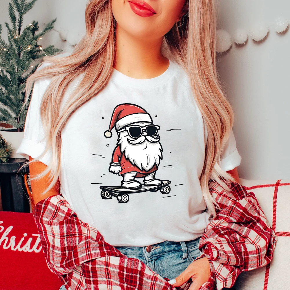 เสื้อยืดพิมพ์ลายซานตาคลอสสำหรับผู้หญิงเสื้อยืดลายซานตาคลอสสำหรับ Y2K น่ารักยุค90เสื้อยืดเสื้อผ้าผู้หญิงเสื้อยืดฮาราจูกุเสื้อคริสต์มาส