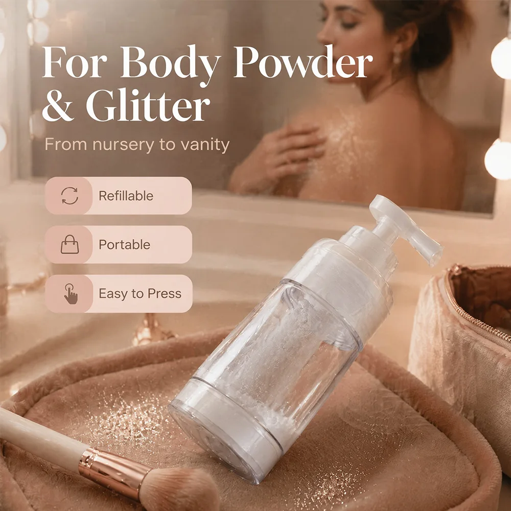 140ml Press-Type Dry Powder Spray Bottle, Transparent Portable Loose Powder Dispenser, Nail Glitter Spray Bottle, Baby Powder Spray Canister, Household Fine Mist Powder Sprayer - view 5