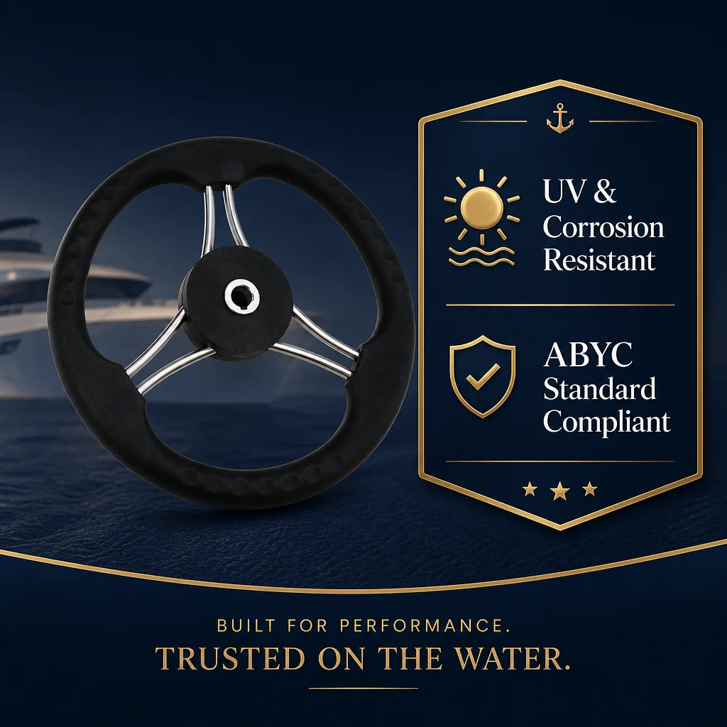 Marine Grade 316 Stainless Steel 3 Spoke Boat Steering Wheel with Power Knob for Yacht Speedboat Sailboat Hardware Accessories