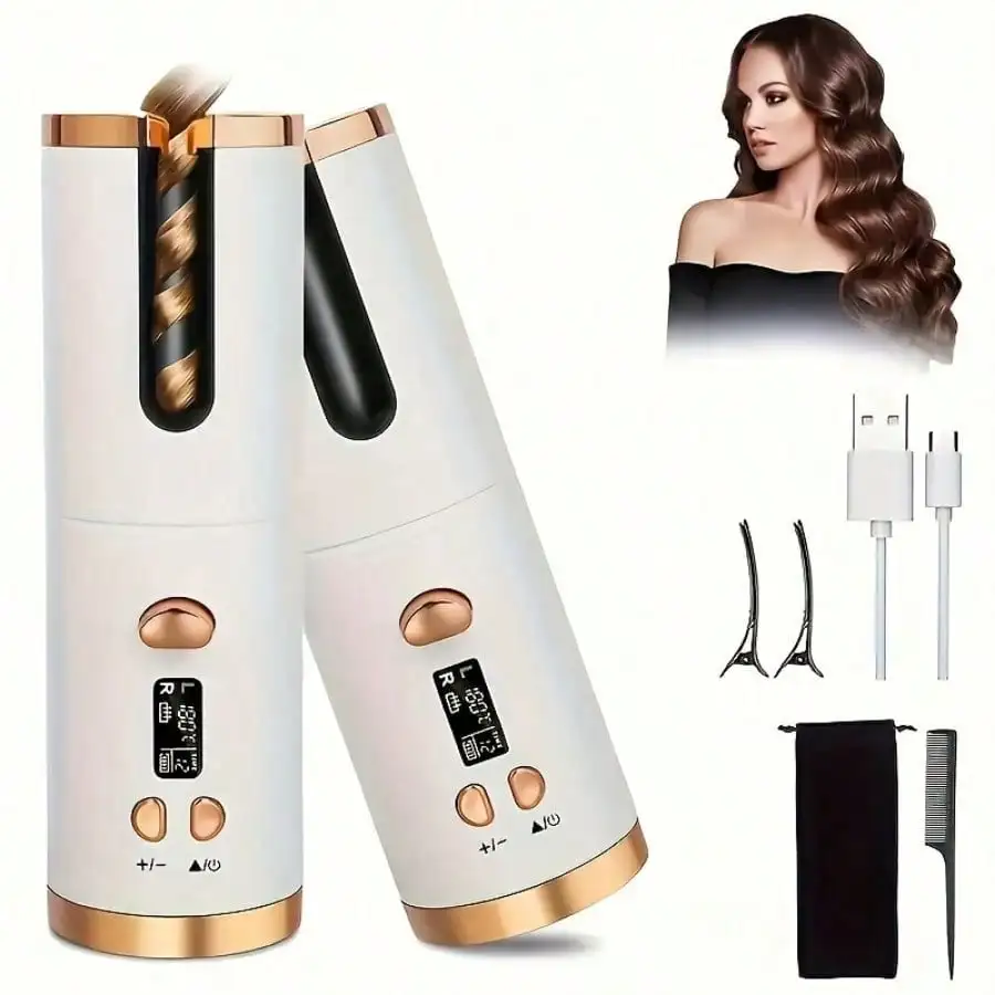 

Automatic Curling Iron — Portable Cordless Curler with USB Charging, Suitable for All Hair Types, 6-Level Temperature Adjustment