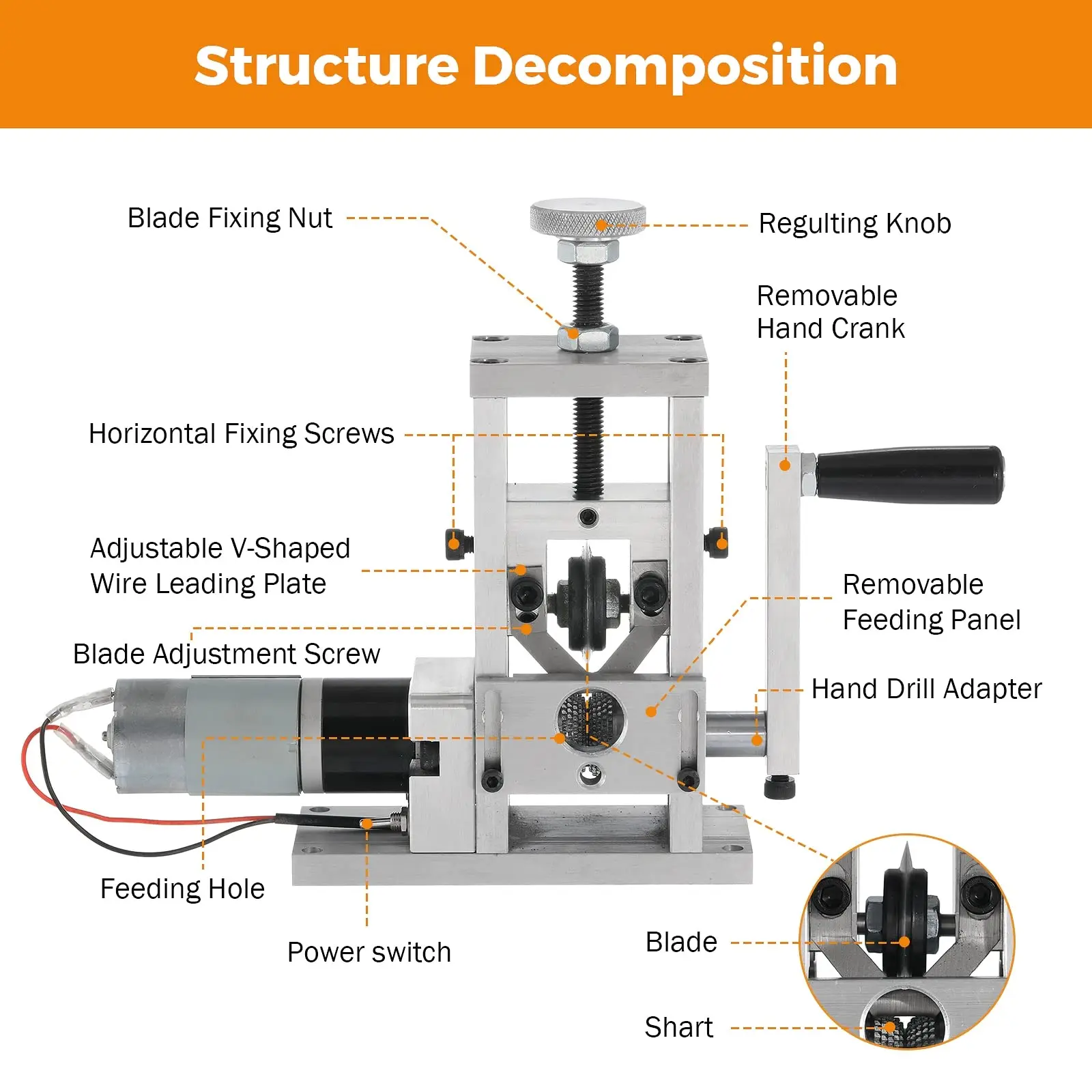 Electric Wire Stripping Machine Automatic Cable Peeler Manual Hand Crank Stripper Scrap Copper Wire Stripping Recycle Tool