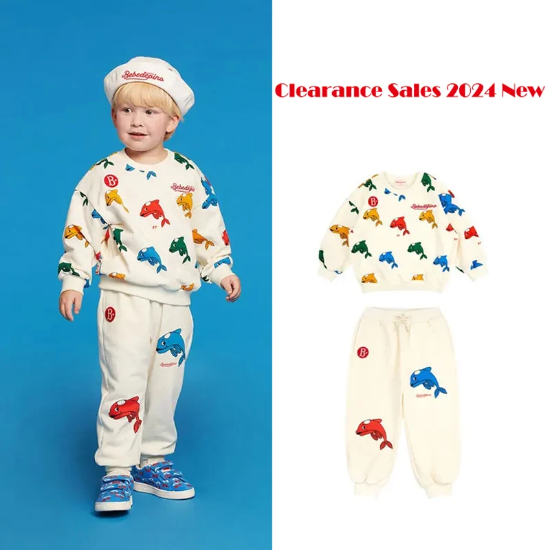 Sweathirt Pants Sets Boys 2024 Spring Summer Korea Brand Delphin Print Pullover Girls Sweatshirt Pants Kids Clearance Sales