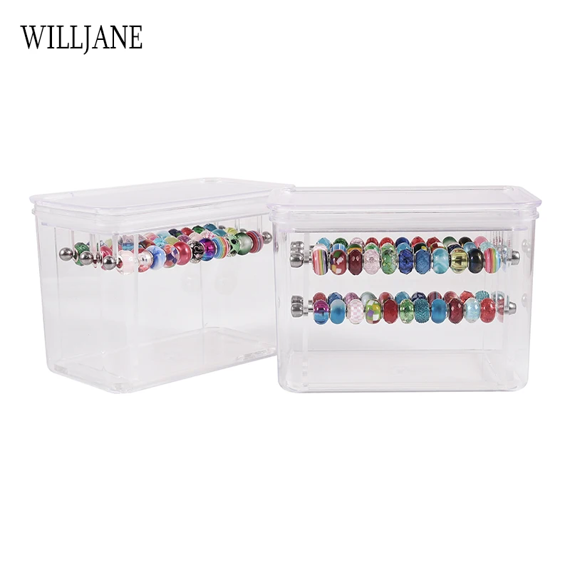 Stainless Steel Rondelles Spacer Bar Acrylic Sealed Storage Box Pandora Bead Organizer Carrying Case Bracelet Charms Holder Rack