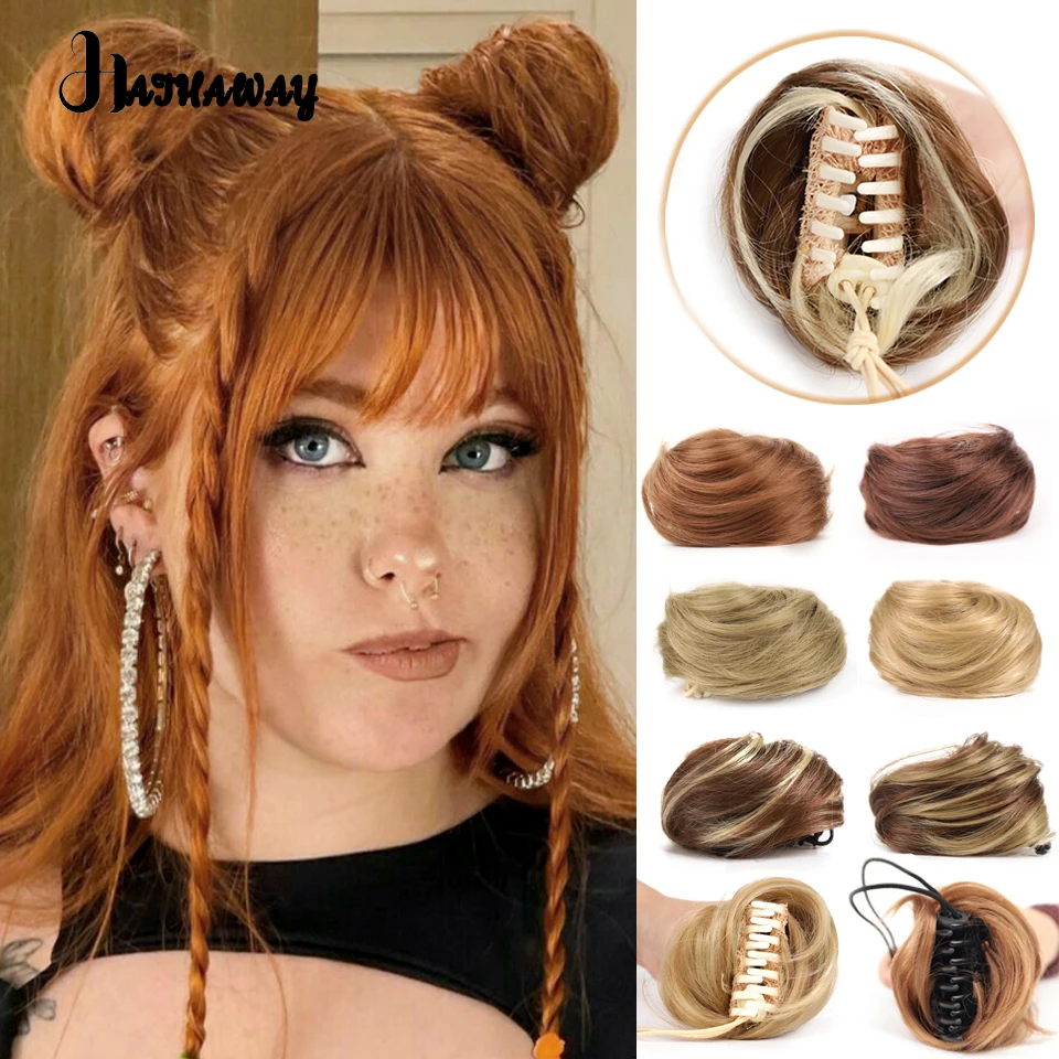 Synthetic Wavy Hair Bun Messy Curly Chignon Hair Clip in Hair Extension Scrunchy False Hair Pieces For Women Hairpins Black Brow