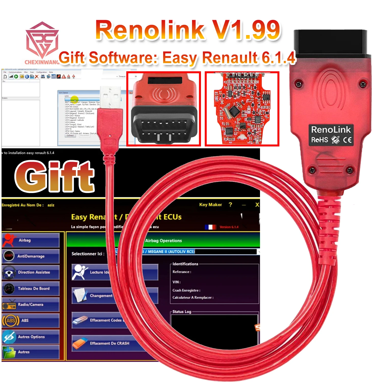 

Renolink V1.99 For Renault ECU Programmer OBD2 Diagnostic Cable with Easy Renualt 6.1.4 Software For Renault/Dacia Airbag Reset