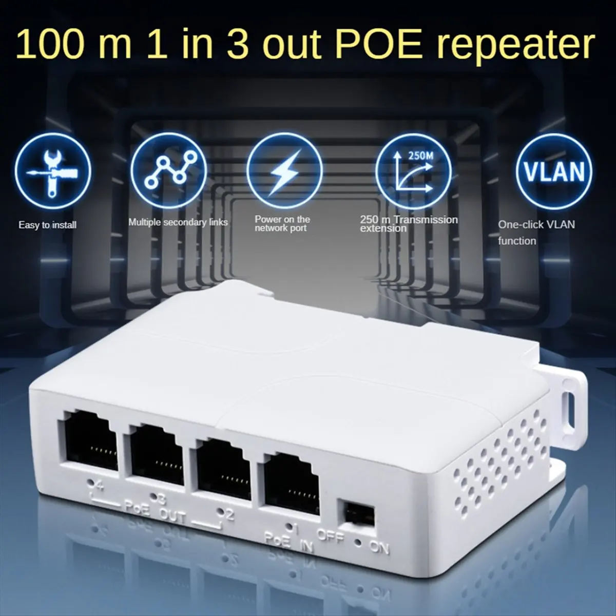 

M85K 1 to 3 Port PoE Extender 10/100M Poe Repeater IEEE802.3Af for IP Transmission Extender for POE Switch NVR IP Camera