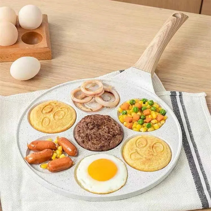 Cartoon 7 Hole Frying Pot Pan, Thickened Omelet Pan, Non-stick, Egg Pancake Steak Pan, Breakfast Maker for All Stove