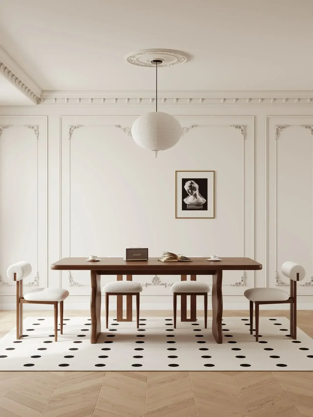 French medieval style all solid wood dining table rectangular ash wood retro walnut island