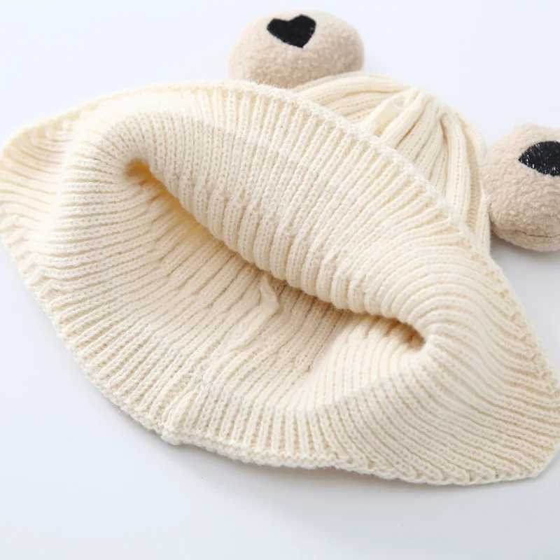 Baby hat autumn and winter cute cartoon ear protection knitted cap boys and girls thickened warm cold woolen cap